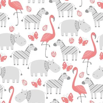 Seamless pattern with cute african animals Stock Illustration