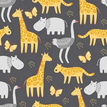 Seamless pattern with cute african animals 스톡 일러스트