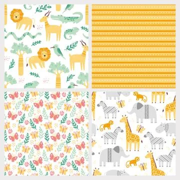 Seamless pattern with cute african animals 스톡 일러스트