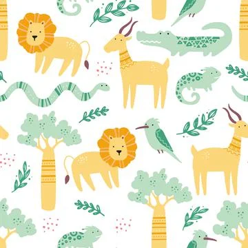 Seamless pattern with cute african animals Stockillustratie