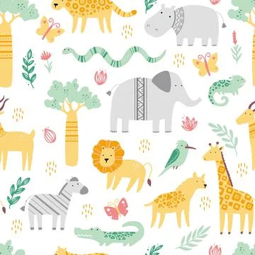 Seamless pattern with cute african animals 스톡 일러스트