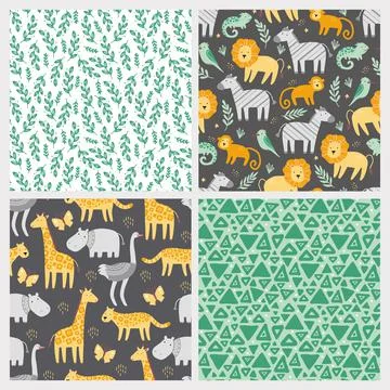 Seamless pattern with cute african animals 스톡 일러스트