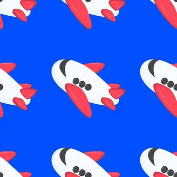 Seamless pattern Cute Airplane flying. Plane, aircraft, air transport in flight Stock Illustration