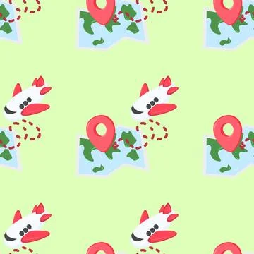 Seamless pattern Cute Airplane flying. Plane, aircraft, air transport in flight イラスト素材