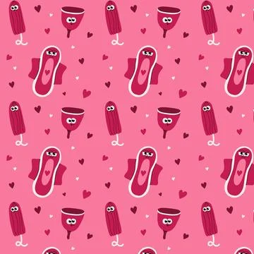 Seamless pattern with cute and cheerful feminine hygiene characters Stock-Illustration