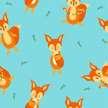 Seamless pattern with cute and happy squirrels for textile, paper and fabric Stock Illustration