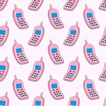 Seamless Pattern. Cute and stylish retro mobile phone with buttons Stock Illustration