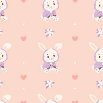 Seamless pattern with cute animal bunny with pajamas. Vector illustration f.. Ilustración de archivo
