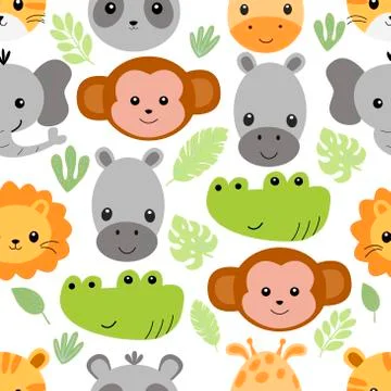 Seamless pattern with cute animal faces Stock Illustration