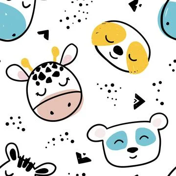 Seamless pattern with cute animal faces Stock Illustration