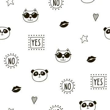 Seamless pattern with cute animals and objects. Stock Illustration