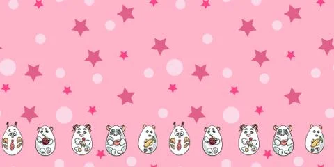 Seamless Pattern with cute animals, circles and stars Stock Illustration
