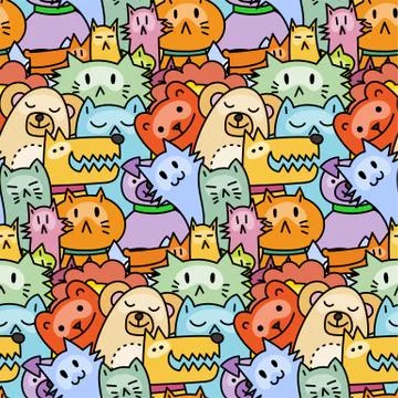 Seamless pattern with cute animals. Dogs, Cats, lion Stock Illustration