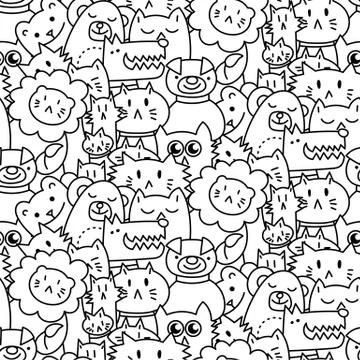 Seamless pattern with cute animals. Dogs, Cats, lion Stock Illustration