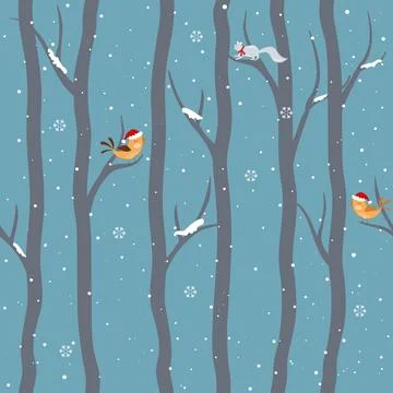 Seamless pattern with cute animals happy on winter for decorative,kid produ.. Stock Illustration