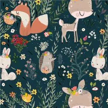 Seamless pattern with cute animals Stock Illustration