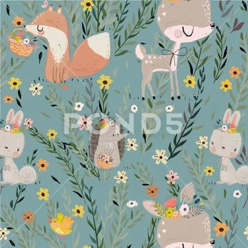 Seamless Pattern With Cute Animals