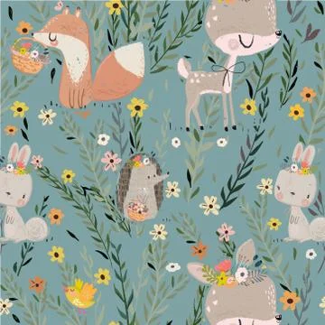 Seamless pattern with cute animals Stock Illustration