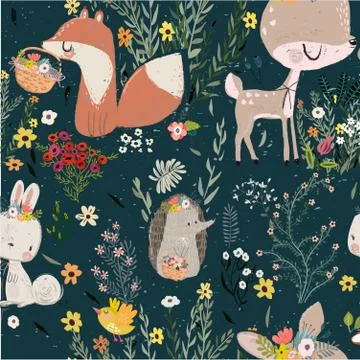 Seamless pattern with cute animals Stock Illustration