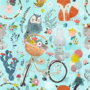 Seamless pattern with cute animals Stock Illustration