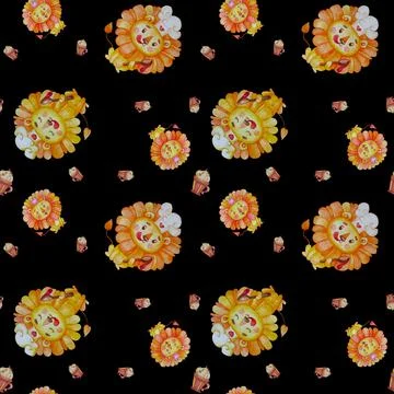 Seamless pattern with cute animals. Lion chef in a chefs hat, with a spoon an 스톡 일러스트