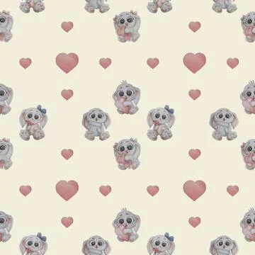 Seamless pattern. Cute animals - Little cute hares - girls and boys - with a  Stock Illustration
