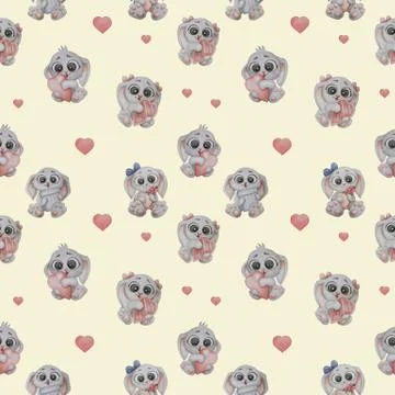 Seamless pattern. Cute animals. Little In love Hares - girls and boys - with  Stock Illustration