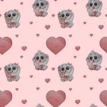 Seamless pattern. Cute animals - Little cute hares - a girl and a boy with a  Illustrazione stock