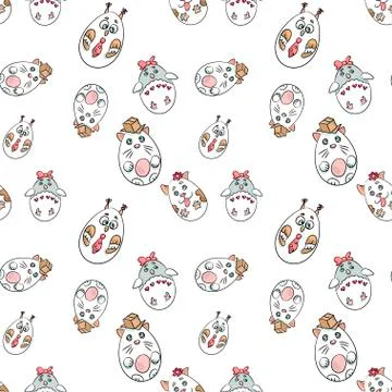 Seamless pattern with cute animals in a shape of Easter Eggs in conceptual wh Stock Illustration