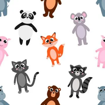 Seamless pattern of cute animals. Vector cartoon background. Illustrazione stock
