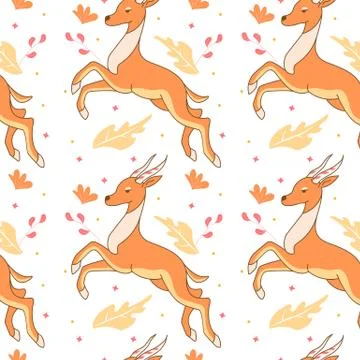 Seamless pattern with cute antelope Stock Illustration