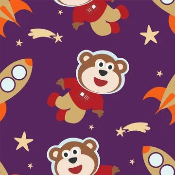 Seamless pattern cute astronaut  monkey in space with cartoon style. Illustrazione stock