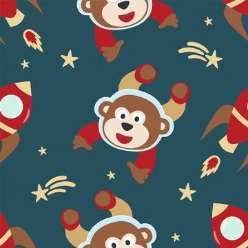 Seamless pattern cute astronaut  monkey in space with cartoon style. Illustrazione stock