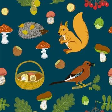 Seamless pattern with cute autumn elements Stock Illustration