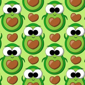 Seamless pattern with Cute Avocado with heart Stock Illustration