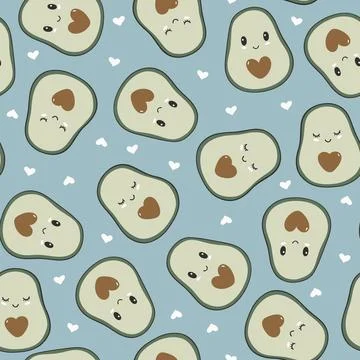 Seamless pattern with cute avocados and hearts. Print for clothing, textiles Stock Illustration