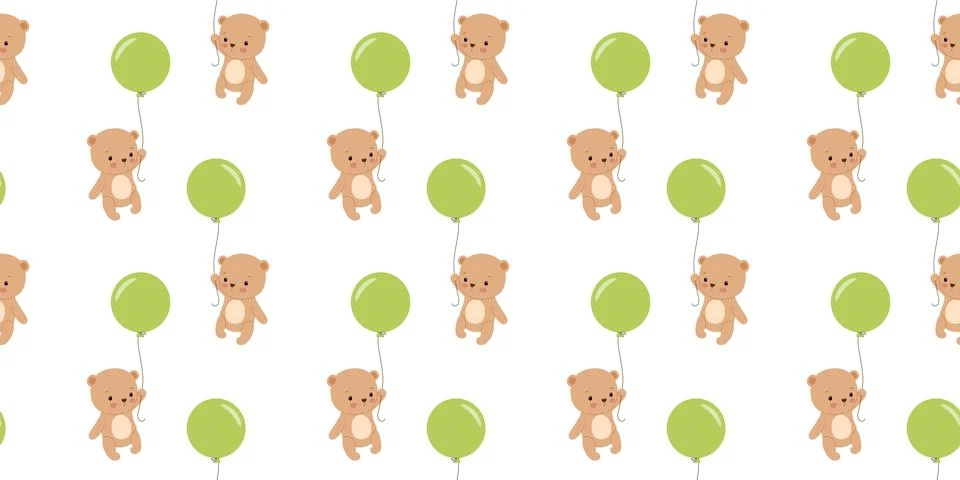 Seamless pattern with cute baby bear with balloon. Animal character. Illustrazione stock