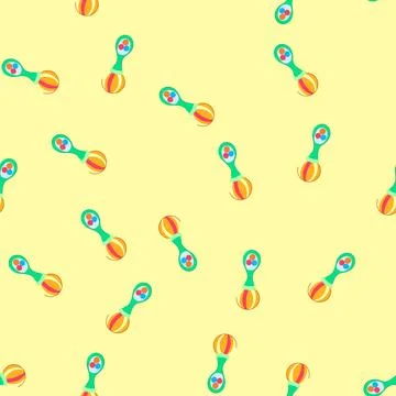 Seamless pattern cute baby rattle cartoon vector Stock Illustration