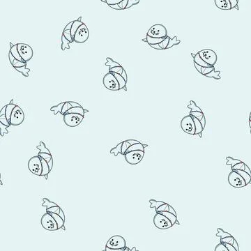 Seamless pattern Cute baby seal celebrating holiday season with lights Illustrazione stock