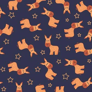 Seamless pattern with cute baby zebra and stars on dark blue background Stock Illustration