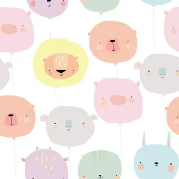Seamless Pattern with Cute Balloon Faces Animals Stock Illustration
