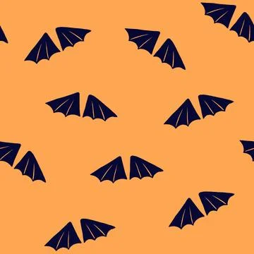 Seamless pattern with cute bat wings. Hand-drawn vector illustration. Stock Illustration