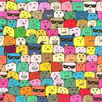Seamless pattern with cute bear background, Cute bear doodle art for kids, Ve Stock Illustration