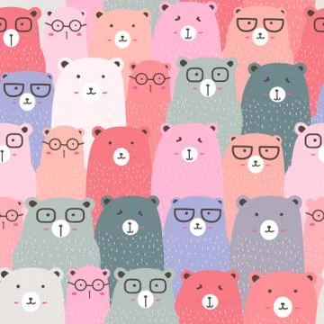 Seamless pattern with cute bear background, Cute bear doodle art for kids, Ve Stock Illustration