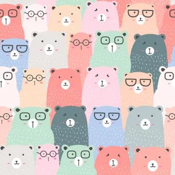 Seamless pattern with cute bear background, Cute bear doodle art for kids, Ve Stock Illustration
