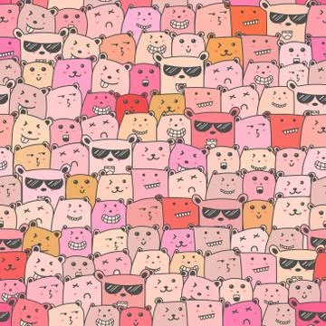 Seamless pattern with cute bear background, Cute bear doodle art for kids, Ve Stock Illustration