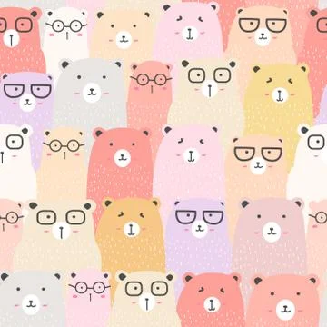 Seamless pattern with cute bear background, Cute bear doodle art for kids, Ve Stock Illustration