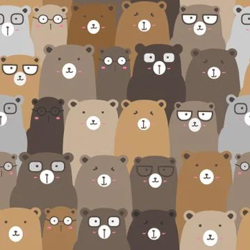Seamless pattern with cute bear background, Cute bear doodle art for kids, Ve Stock Illustration
