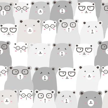 Seamless pattern with cute bear background, Cute bear doodle art for kids, Ve Illustrazione stock