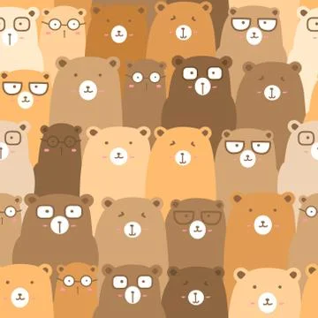 Seamless pattern with cute bear background, Cute bear doodle art for kids, Ve Stock Illustration